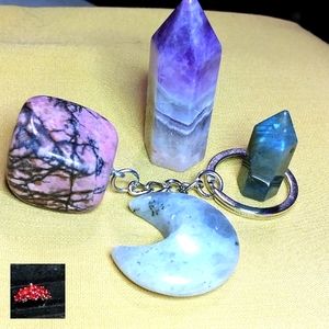 MULTI GEMSTONE, RHONDONITE *KEYCHAINS. DREAM AMETHYST/ MOSS AGATE, LABRADORITE.
